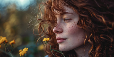 Portrait of s young in a dreamy state in a scene filled with natural lightの素材