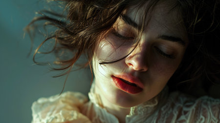 Portrait of s young in a dreamy state in a scene filled with natural lightの素材