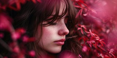 Portrait of s young in a dreamy state in a scene filled with natural lightの素材