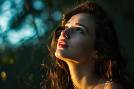 Portrait of s young in a dreamy state in a scene filled with natural lightの素材