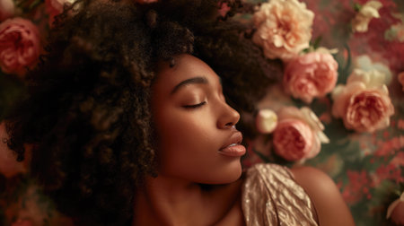Portrait of s young in a dreamy state in a scene filled with natural lightの素材
