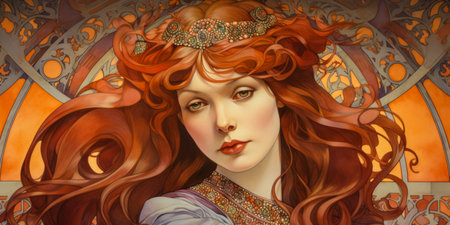 Art nouveau illustration of a womanの素材