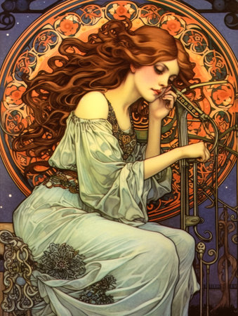 Art nouveau illustration of a womanの素材