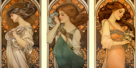 Art nouveau illustration of a womanの素材