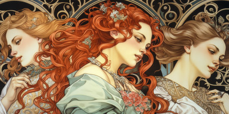 Art nouveau illustration of a womanの素材