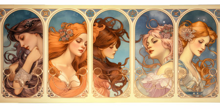 Art nouveau illustration of a womanの素材