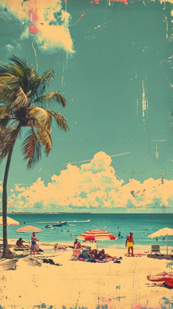 Mediterranean vintage poster of summer timeの素材