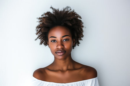 Confident African American young entrepreneur woman isolated on a white background with space for textの素材