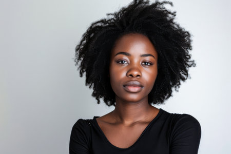 Confident African American young entrepreneur woman isolated on a white background with space for textの素材
