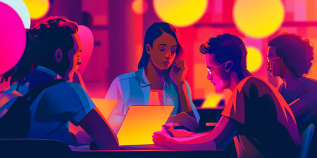 Abstract illustration representing the benefits of ed tech and online learning technologies in societyの素材