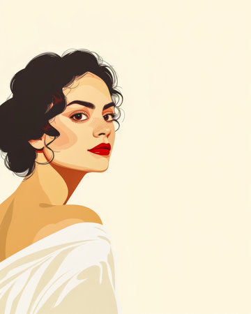 Minimalist illustration of a woman in a serene pose with copyspace for textの素材