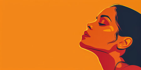 Minimalist illustration of a woman in a serene pose with copyspace for textの素材