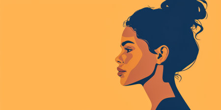 Minimalist illustration of a woman in a serene pose with copyspace for textの素材