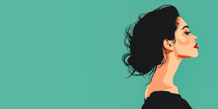 Minimalist illustration of a woman in a serene pose with copyspace for textの素材