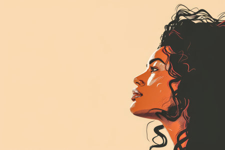 Minimalist illustration of a woman in a serene pose with copyspace for textの素材