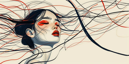 Woman illustration celebrating her vivacity, beauty, strength, diversity and self loveの素材
