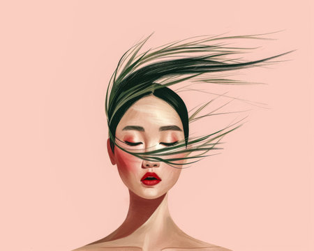 Woman illustration celebrating her vivacity, beauty, strength, diversity and self loveの素材