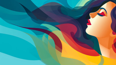 illustration of a woman created by Malika Favre isolated from a copy space background for text --ar 16:9 --style raw Job ID: 15aa0a34-374d-4bd4-8c59-b38860d2c6b6の素材