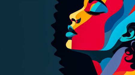 illustration of a woman created by Malika Favre isolated from a copy space background for text --ar 16:9 --style raw Job ID: ef9ea55b-b151-4aec-9ad5-b588bb94c1ebの素材