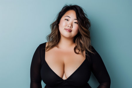 Confident curvy Asian woman portraitの素材