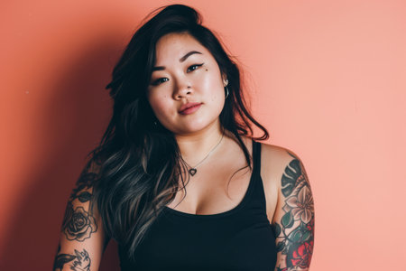 Confident curvy Asian woman portraitの素材