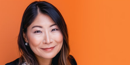 Asian woman portrait isolated on a copy space color background for textの素材