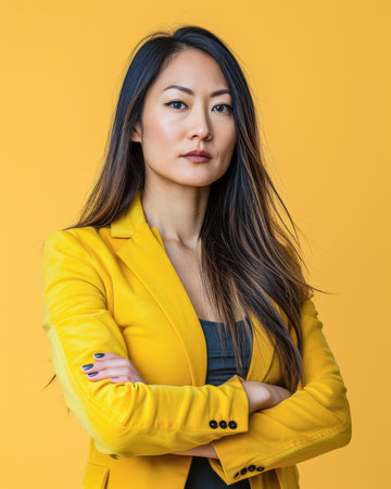 Asian woman portrait isolated on a copy space color background for textの素材