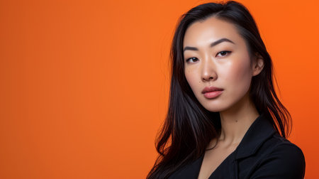 Asian woman portrait isolated on a copy space color background for textの素材