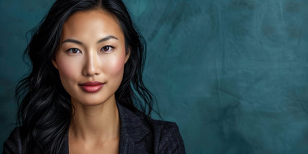 Asian woman portrait isolated on a copy space color background for textの素材