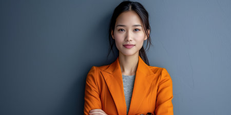 Asian woman portrait isolated on a copy space color background for textの素材