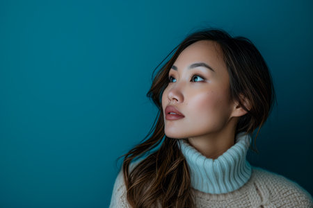 Asian woman portrait isolated on a copy space color background for textの素材