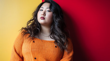 Confident curvy Asian woman portraitの素材