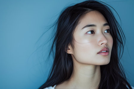 Asian woman portrait isolated on a copy space color background for textの素材