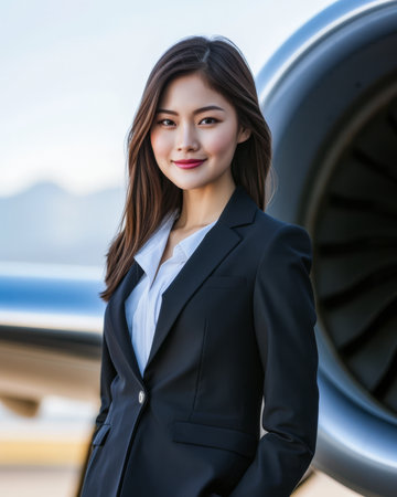 Young Asian businesswoman portrait with copy space for text backgroundの素材