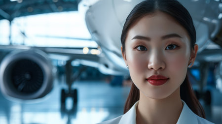 Young Asian businesswoman portrait with copy space for text backgroundの素材