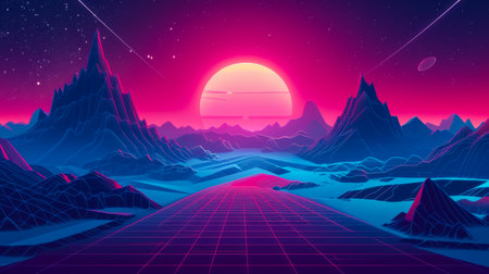 Retrofuturistic advertising poster illustration with vibrant colorsの素材