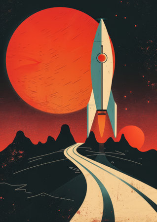 Retrofuturistic advertising poster illustration with vibrant colorsの素材