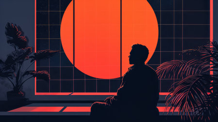 Retrofuturistic advertising poster illustration with vibrant colorsの素材