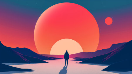 Retrofuturistic advertising poster illustration with vibrant colorsの素材