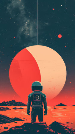 Retrofuturistic advertising poster illustration with vibrant colorsの素材