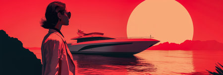 Retrofuturistic advertising poster illustration with vibrant colorsの素材