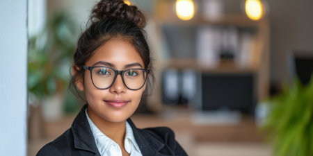 Latin businesswoman portrait at her officeの素材