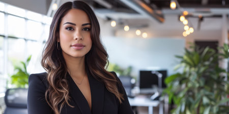 Confident latin businesswoman portrait at her office with copy spaceの素材