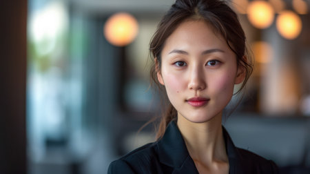 Confident Japanese businesswoman portrait at her office with copy spaceの素材