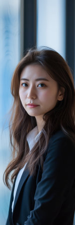 Confident Japanese businesswoman portrait at her office with copy spaceの素材
