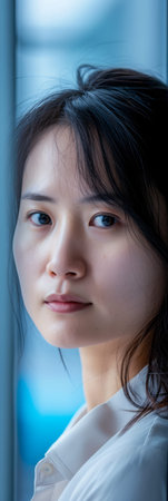 Confident Japanese businesswoman portrait at her office with copy spaceの素材