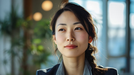 Confident Japanese businesswoman portrait at her office with copy spaceの素材