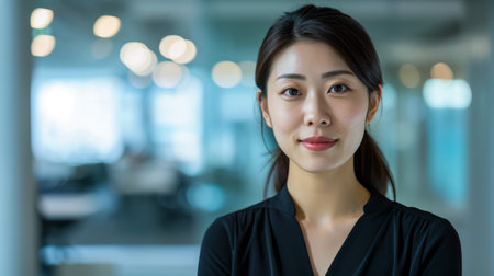 Confident Japanese businesswoman portrait at her office with copy spaceの素材