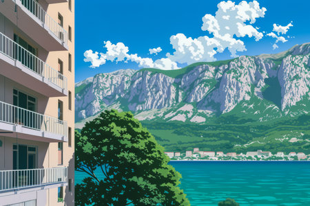 Modern apartment interior illustration with gorgeous viewsの素材