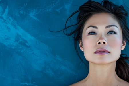 Asian middle aged woman portrait with copy space backgroundの素材